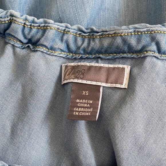 A3 Women's Chelsea28 Tencel Chambray Asymmetrical One Shoulder Ruffled Crop Top - Picture 2 of 8